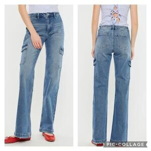 KanCan Aspen High Rise Flare Cargo Jeans NEW Size 23